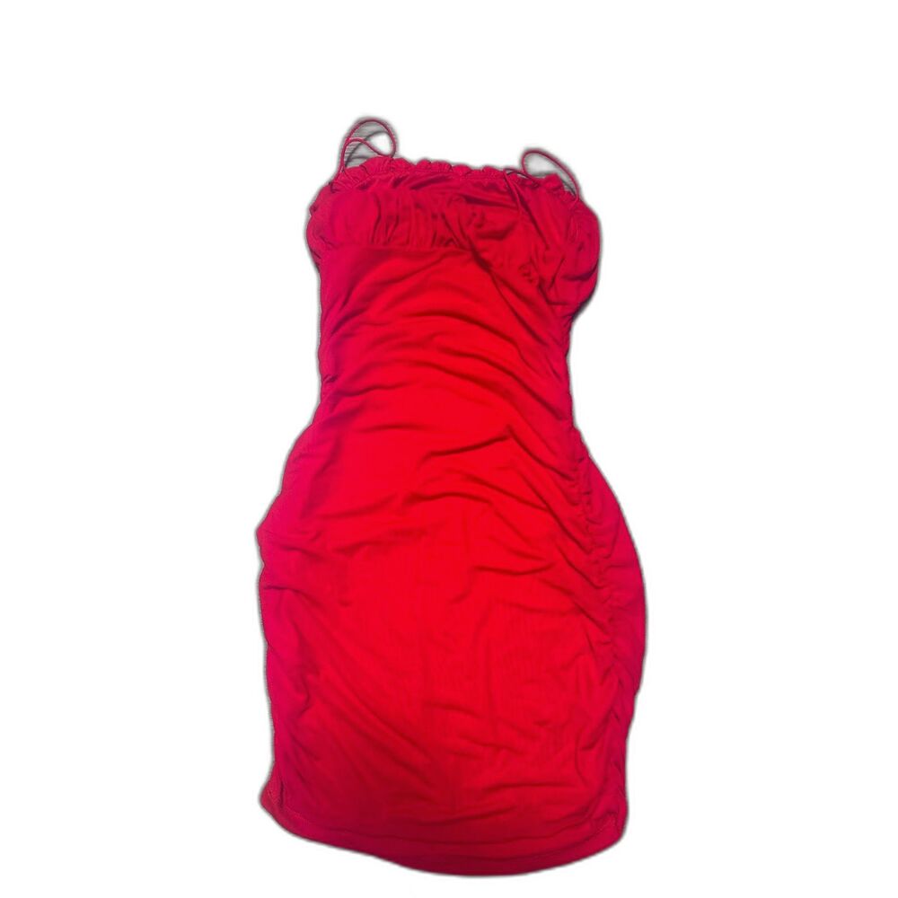 Women’s Red Ruched Bodycon Mini Dress Spaghetti Strap Fitted Party Cocktail Dres